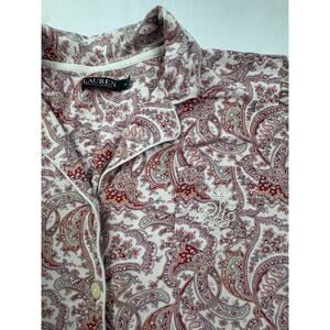 Lauren Ralph Lauren Long Pajama Top Tunic Button Up‎ Women's XL Red Paisley